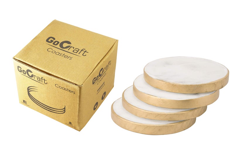 GoCraft Set of 4 Handcrafted Marble Coasters with Gold Painted Edges â€“ White Marble Coasters for Wine Glasses, Coffee Mugs, and Beverages â€“ Elegant Table Protectors for Home DÃ©cor and Barware - Image 2